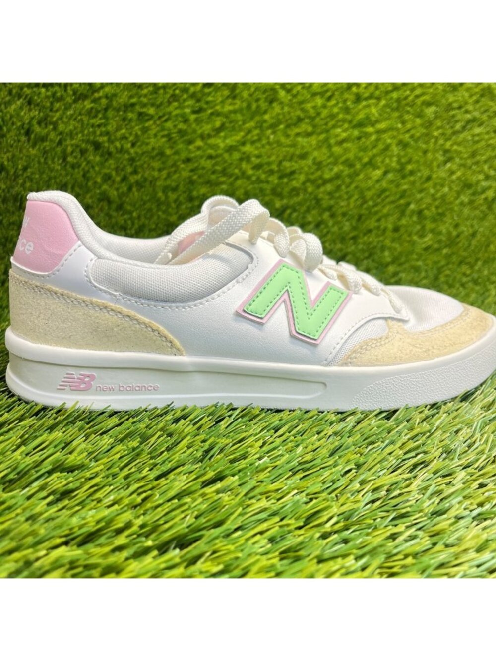 New Balance Women's White Sneakers with Pink & Mint Accents